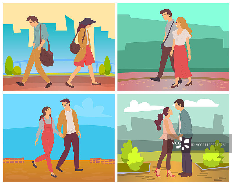 在城市里散步的情侣们男人和女人在约会图片素材