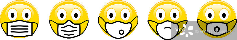 表情符号微笑黄色的脸图标戴着呼吸器图片素材