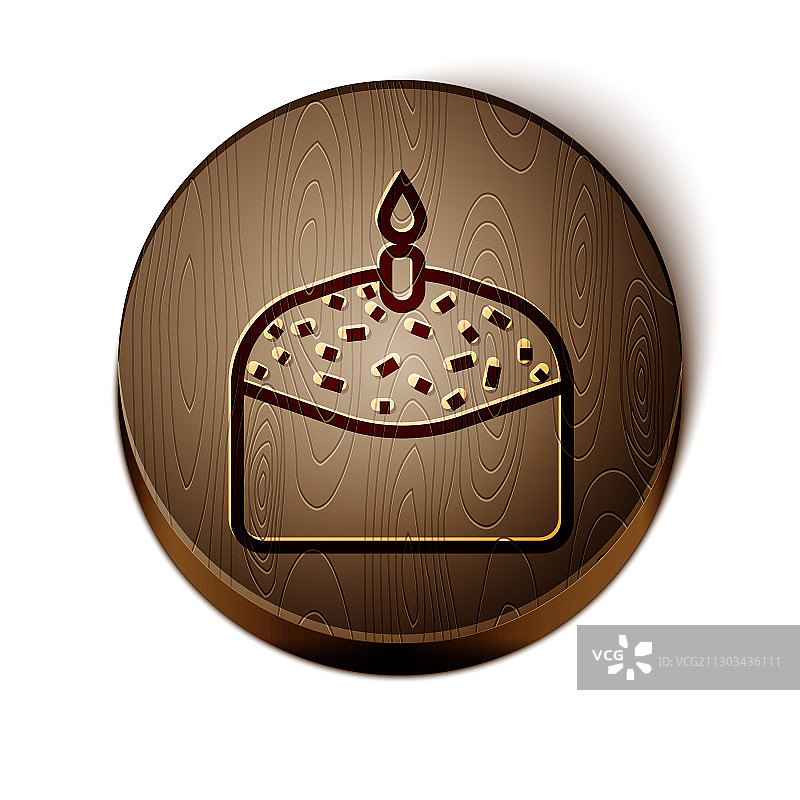 棕色线复活节蛋糕和蜡烛图标孤立上图片素材