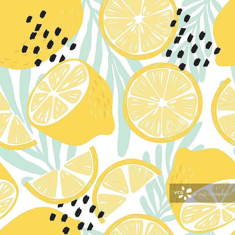 水果无缝图案柠檬在白色的背景图片素材