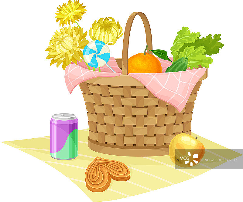 装满食物的柳条野餐篮子或篮子图片素材