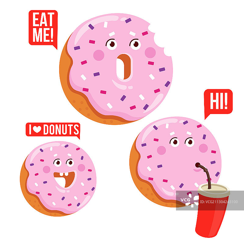 有趣的卡通甜甜圈人物表情设置快乐图片素材