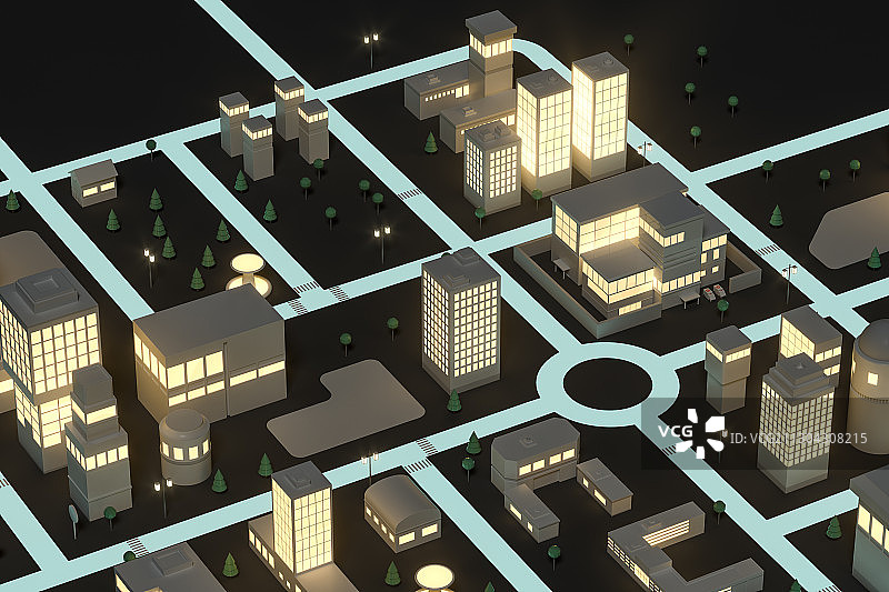 三维迷你都市 城市建筑与道路 3D渲染图片素材