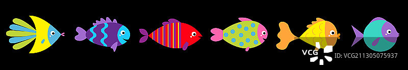 鱼的图标线设置可爱卡通可爱有趣图片素材