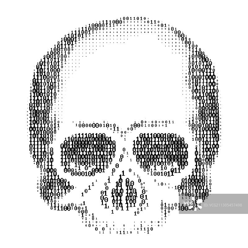 从数字0和1的ASCII艺术的头骨轮廓图片素材