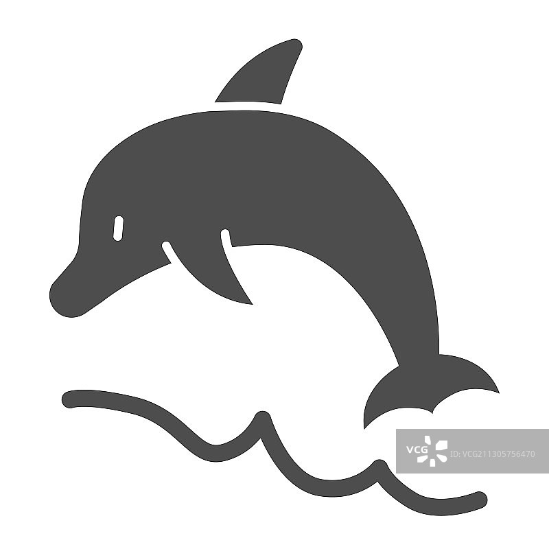 海豚跳过海浪固体图标夏季概念图片素材