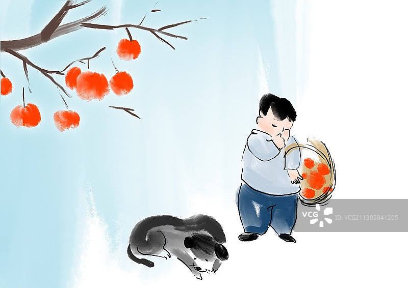中国风儿童画秋季果实成熟收获的季节图片素材