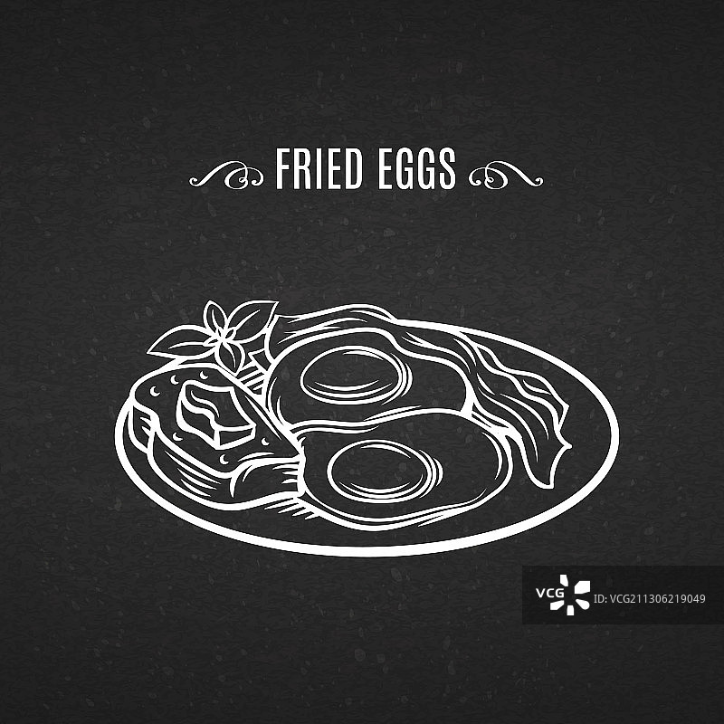 手绘线图标早餐培根和鸡蛋图片素材