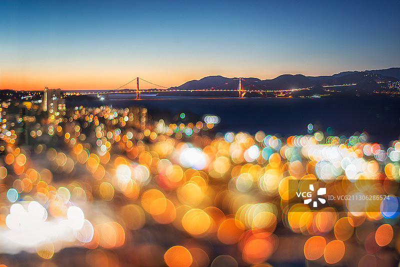 美国加州旧金山金门大桥，散焦，迷人的光圈下的景色图片素材