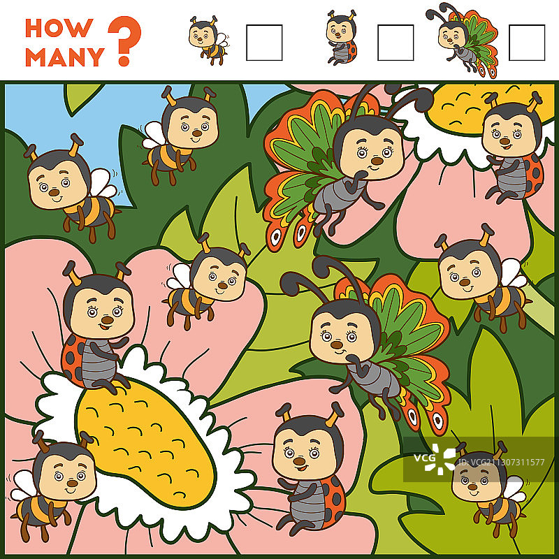 计数游戏为学龄前儿童昆虫和图片素材