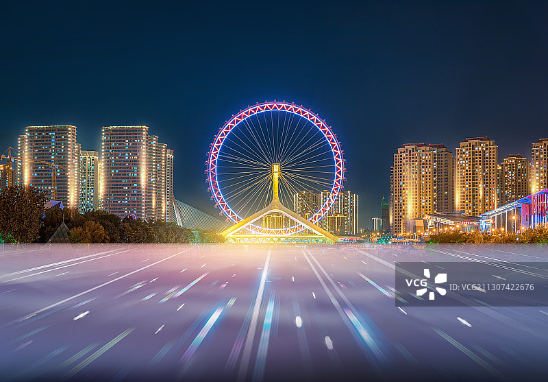 天津之眼摩天轮城市天际线建筑5G互联网科技图片素材
