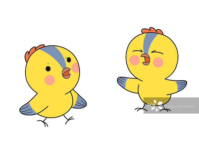 卡通可爱两只黄色小鸡插画图片素材