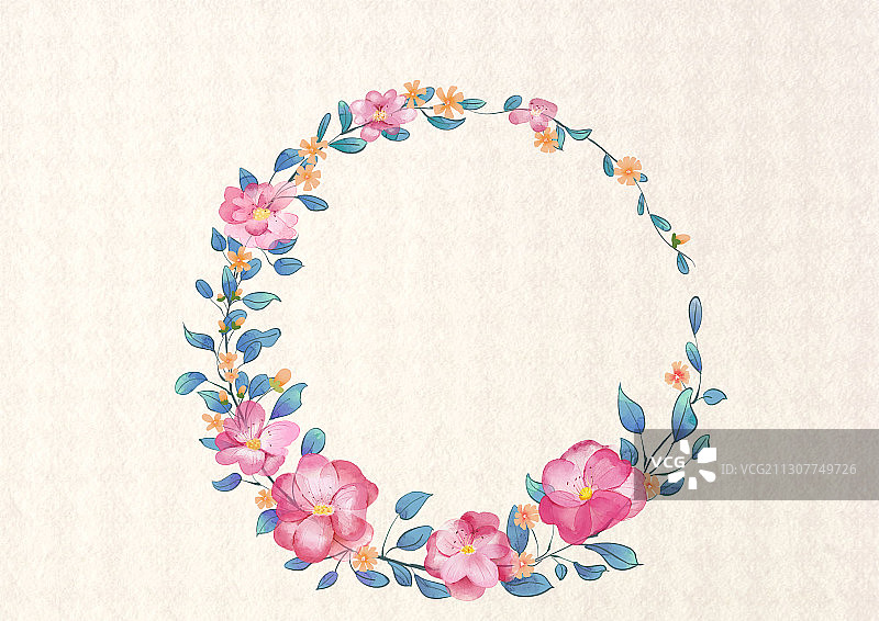 粉红色水彩风植物花环装饰插画图片素材