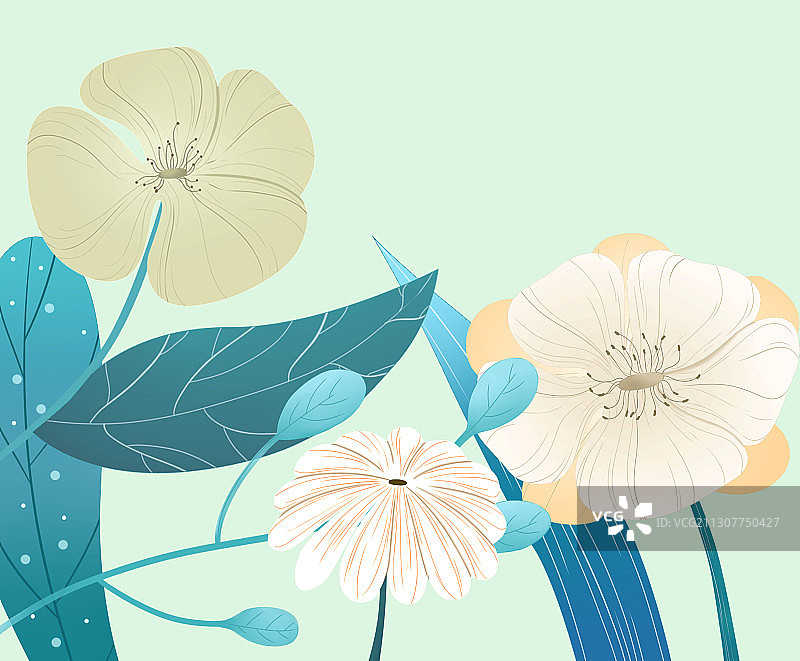 小清新植物花卉花朵枝叶插画图片素材