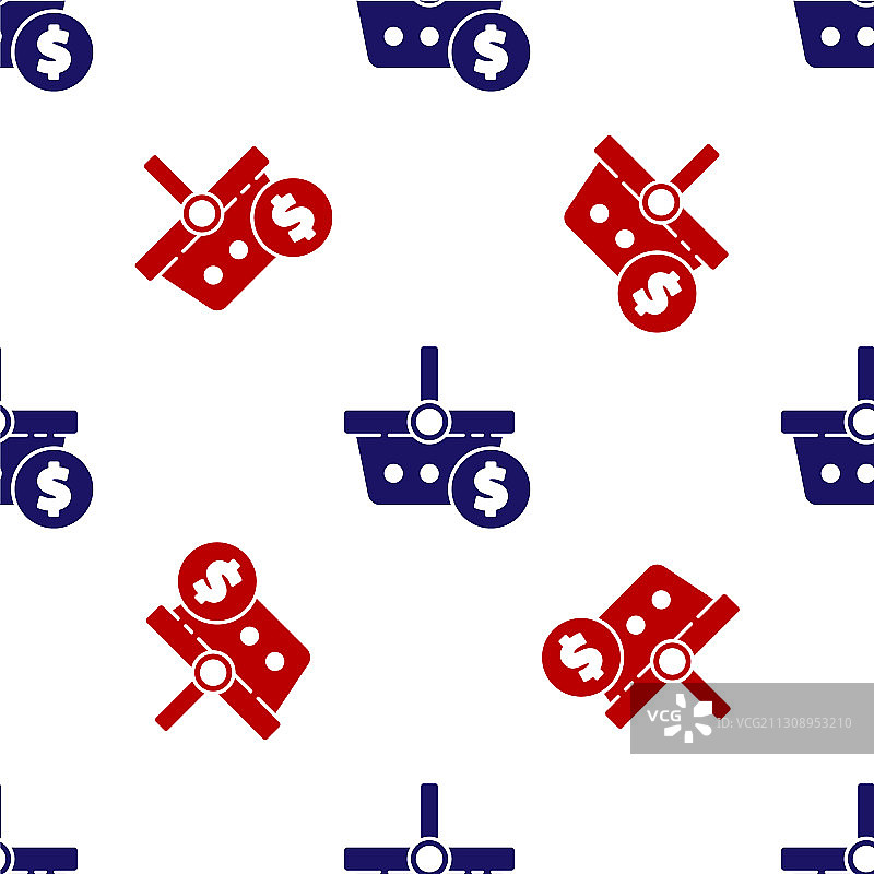 蓝色和红色的购物篮和美元符号图片素材