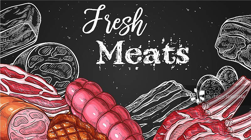 肉黑板素描肉店食品图片素材