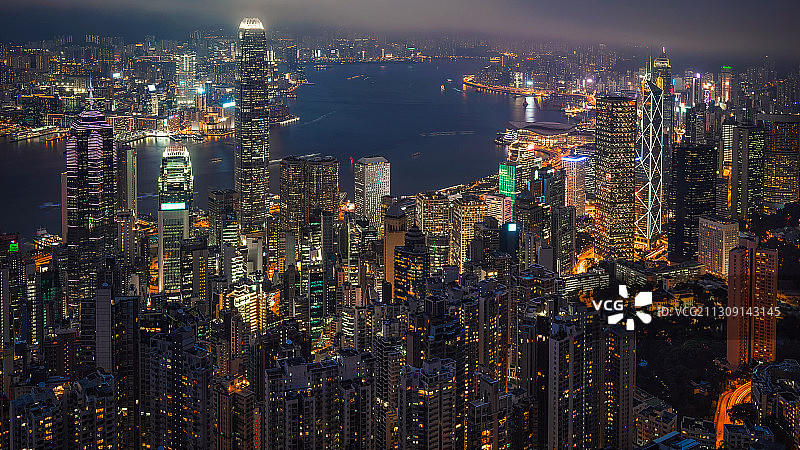 香港夜间鸟瞰图图片素材
