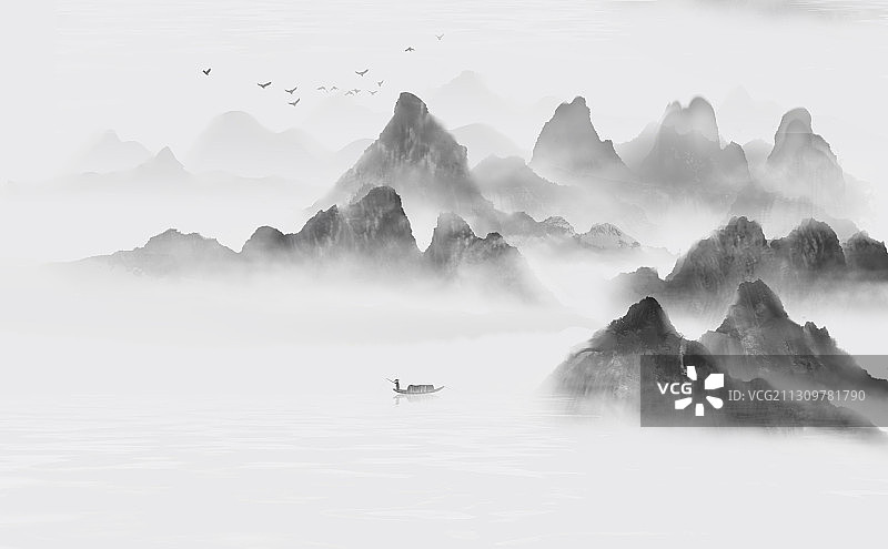 中国风水墨意境山水装饰画图片素材