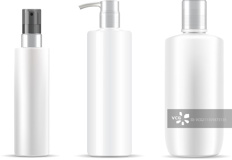 化妆瓶设置在白色干净的设计图片素材
