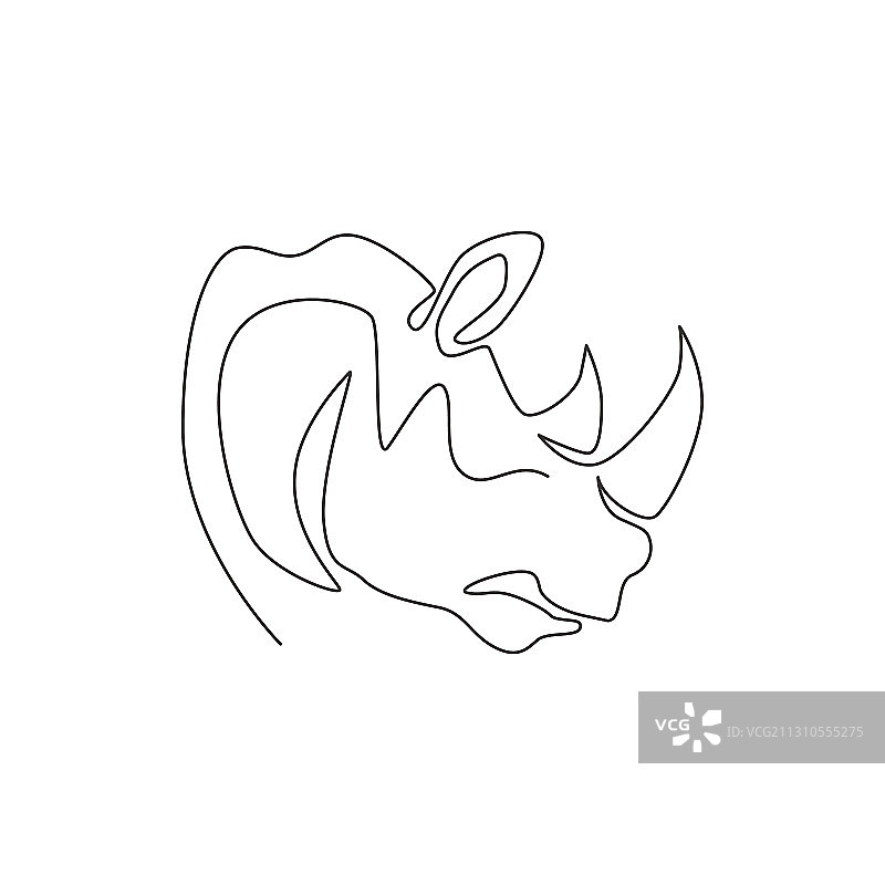 一条线画出了强壮的犀牛头图片素材