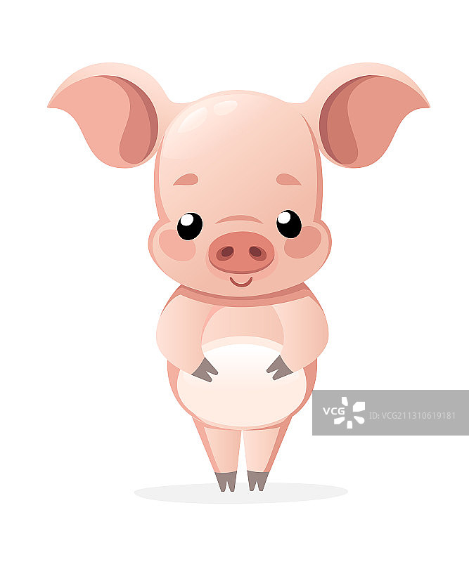 可爱的小猪卡通人物设计扁平孤立图片素材