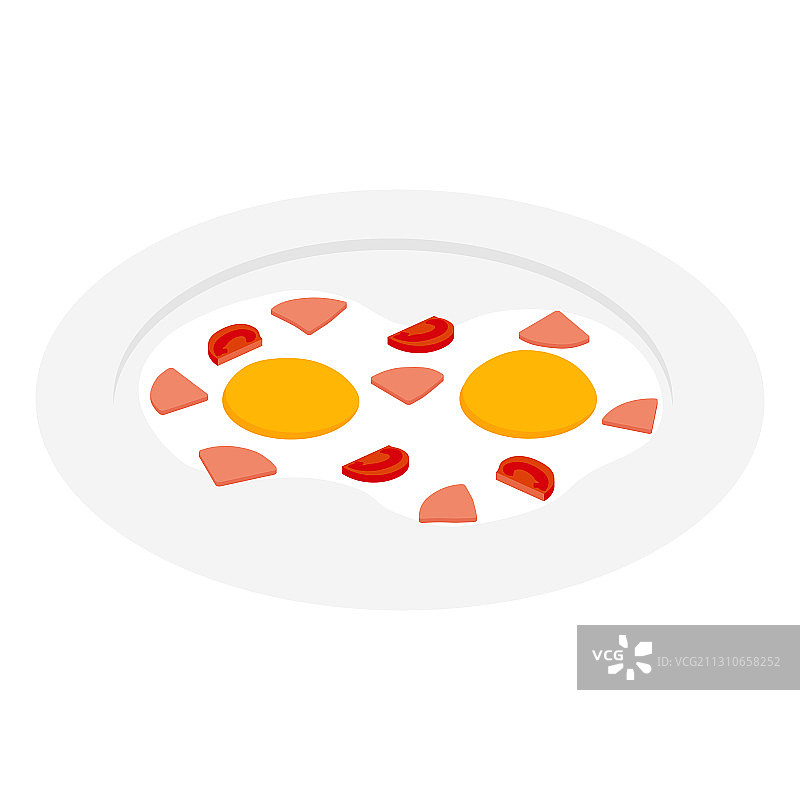 煎蛋，配火腿肠和番茄图片素材