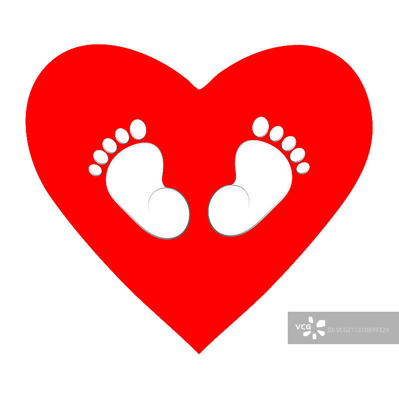 白色背景上的红心和脚印图片素材