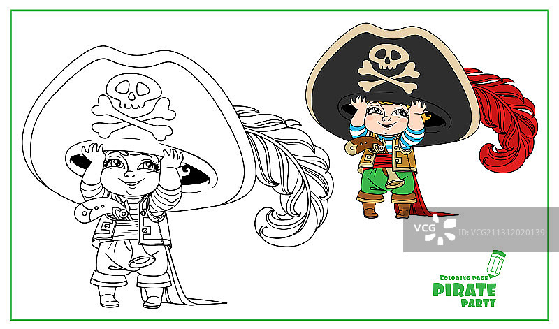 可爱的卡通小男孩在海盗服装颜色图片素材