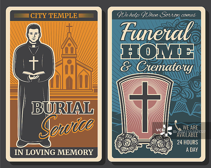 葬礼或葬礼服务的复古海报图片素材
