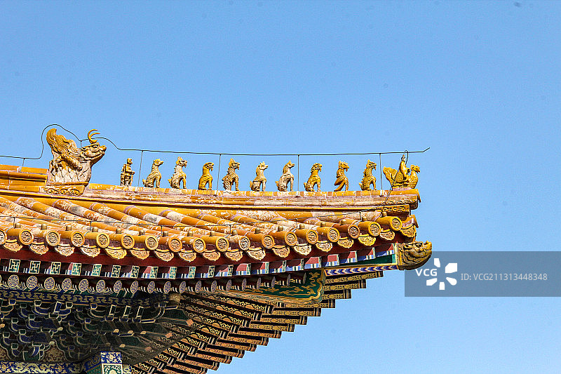 北京故宫太和殿屋顶脊兽图片素材