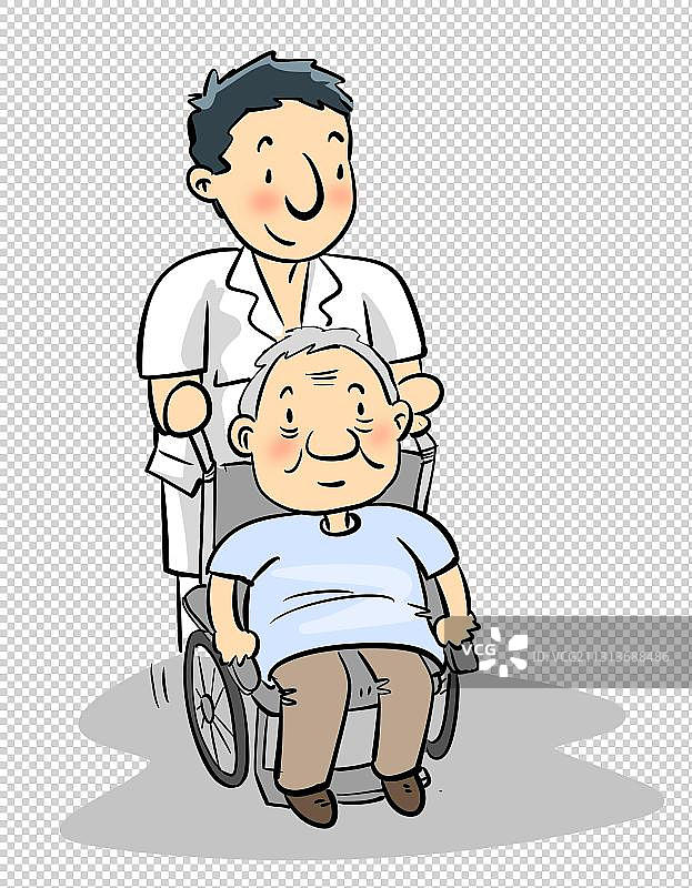 医护人员推着轮椅上的老人图片素材