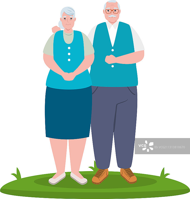 一对老年夫妇在户外的白色微笑图片素材