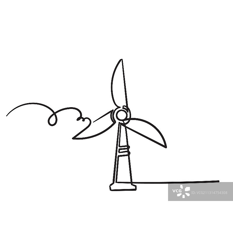 手绘风力发电机图标孤立的背景图片素材