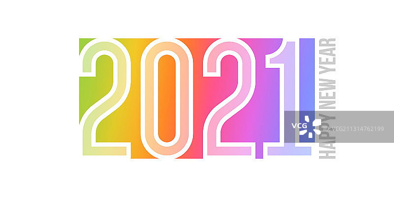 彩虹背景上的2021年新年快乐标志图片素材