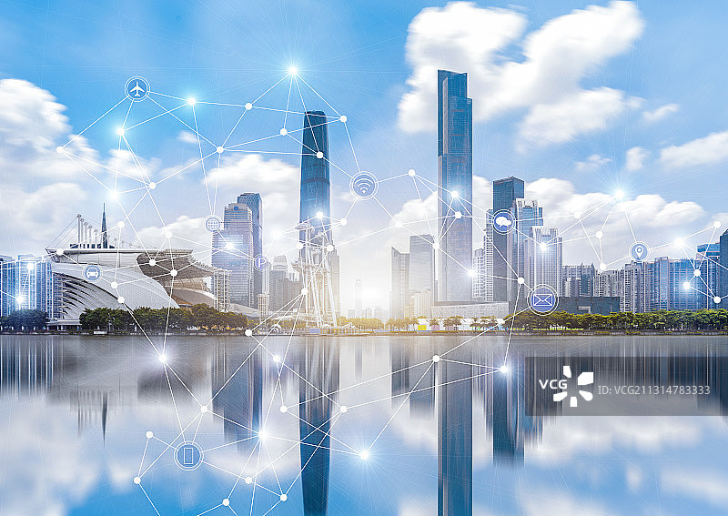 广州城市风光和5G智慧城市概念图片素材