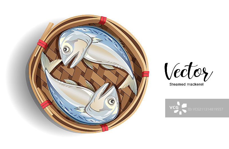 竹篮子中的鲭鱼孤立在白色图片素材