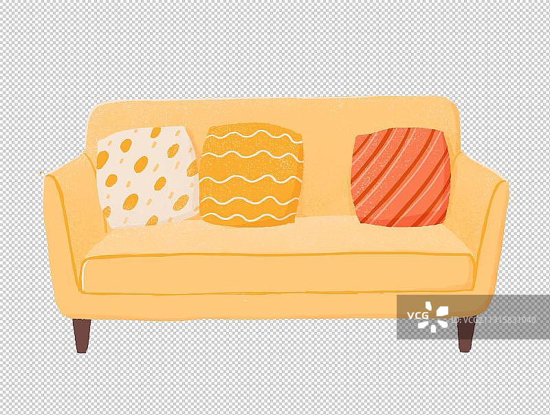 黄色三人沙发插画图片素材