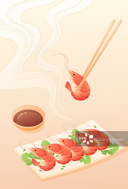一盘虾美食插画图片素材