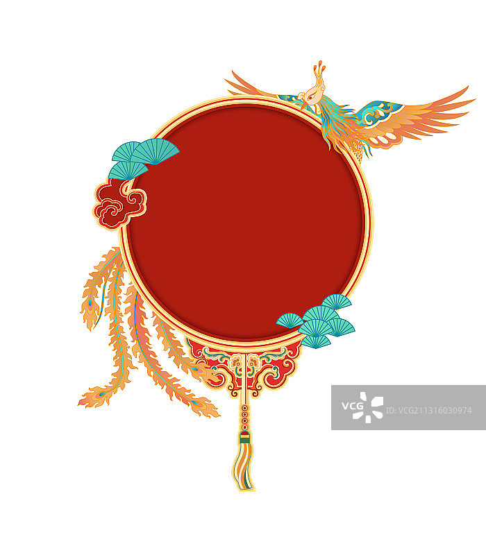中国风凤凰扇子组合图案图片素材