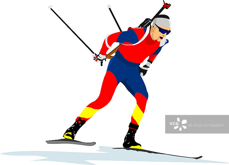 冬季两项运动员彩色剪影3d图片素材