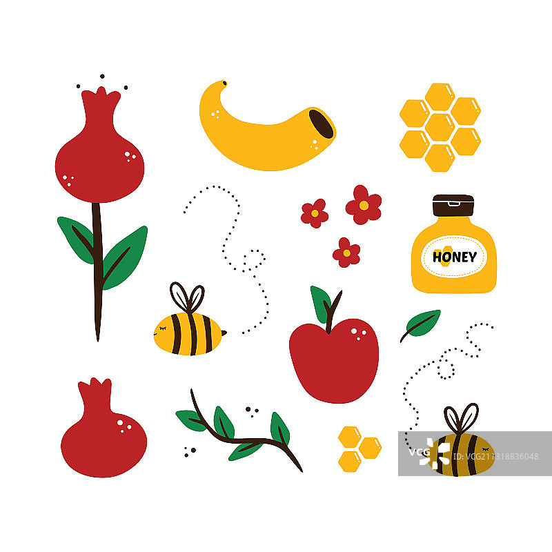 犹太新年的标志是苹果石榴蜂蜜图片素材