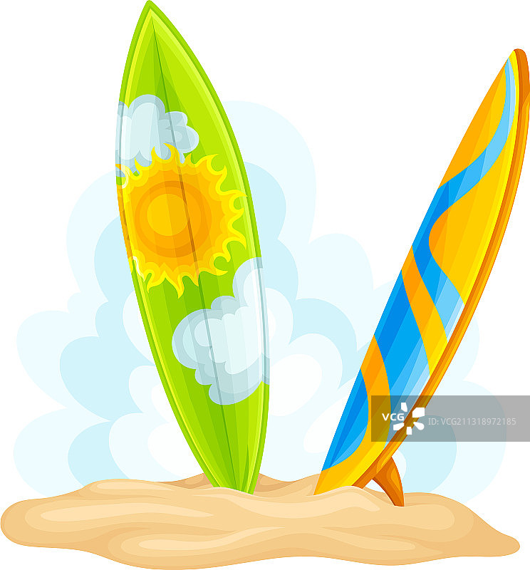 冲浪板放在加利福尼亚海滩的沙滩上图片素材