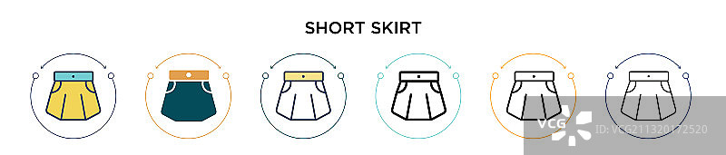 短裙图标在填充细线轮廓和图片素材