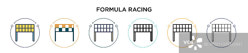 方程式赛车图标在填充细线轮廓图片素材