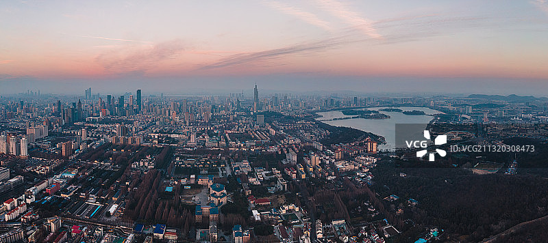 清晨南京市中心全景航拍图片素材