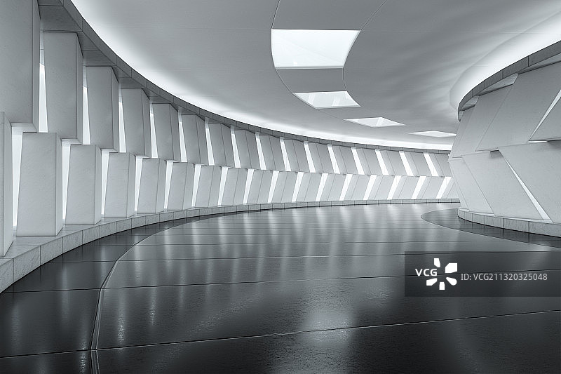 三维渲染混凝土未来感隧道图片素材