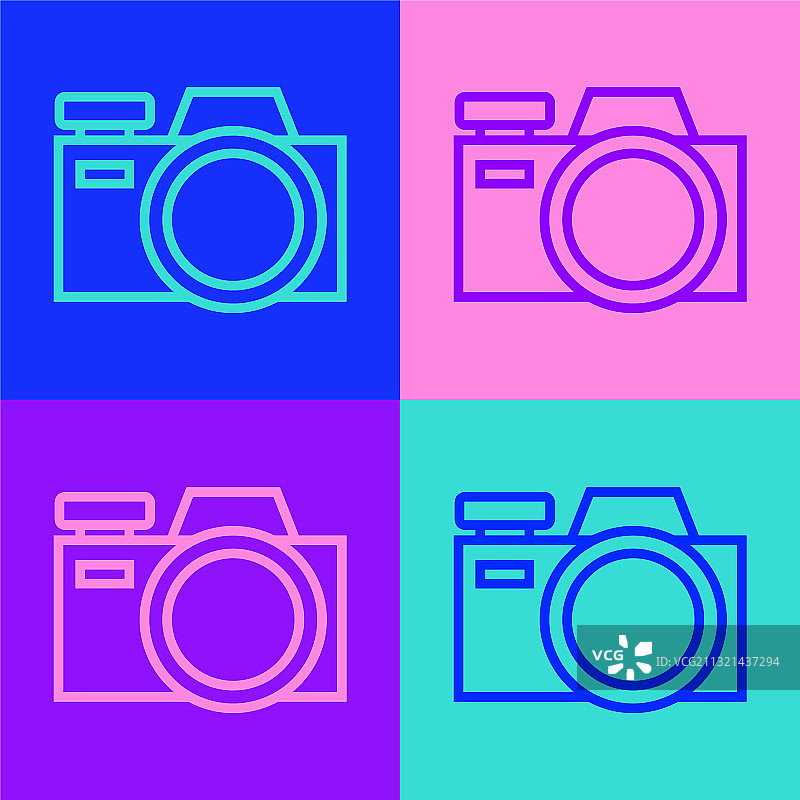 波普艺术线照片相机图标孤立的颜色图片素材