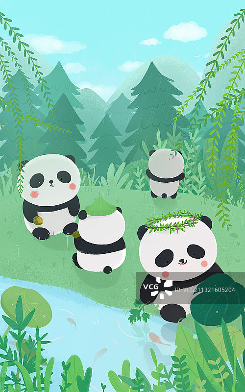 清明  踏青 熊猫出游图片素材