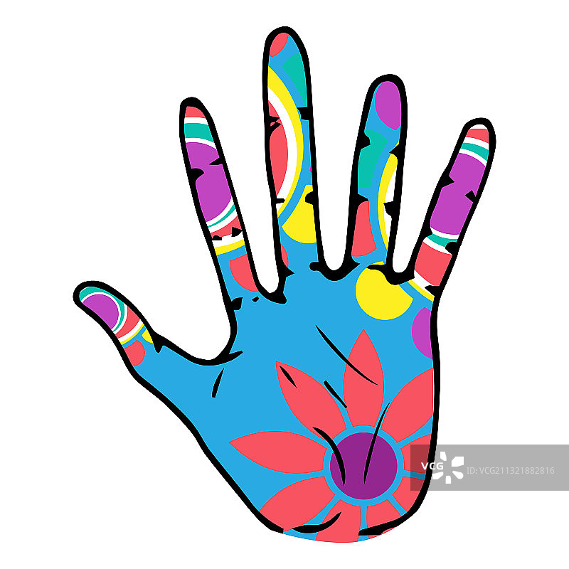 手掌在明亮的颜色图标手在颜色油漆图片素材