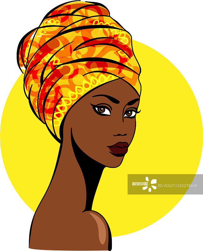 黄色背景上的美丽非洲女人图片素材